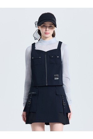 여성 아웃포켓 크롭 뷔스티에 베스트 블랙_BLACK-a