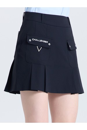 여성 카고포켓 플리츠 큐롯 블랙_BLACK-a