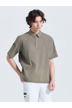 남성 모노엣지 소매포켓 카라 반팔 우븐탑 카키베이지_KHAKI-a