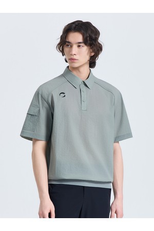 남성 모노엣지 베이직 카라 반팔 우븐탑 라이트카키_KHAKI-a