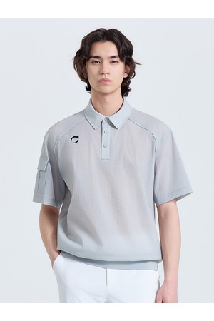 남성 모노엣지 베이직 카라 반팔 우븐탑 라이트그레이_GREY-a