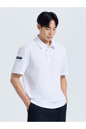 남성 버튼다운 스트레치 카라 반팔 티셔츠 화이트_WHITE-a