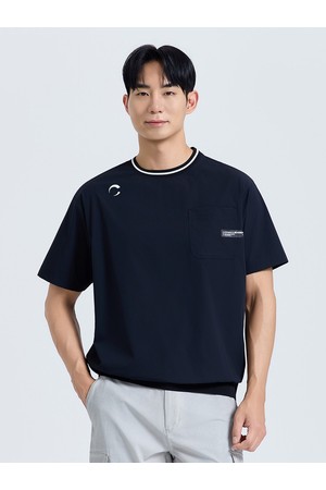 남성 메쉬 빅로고 라운드 반팔 우븐탑 블랙_BLACK-a
