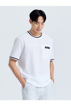 남성 인포켓 라운드 반팔 우븐탑 화이트_WHITE-a