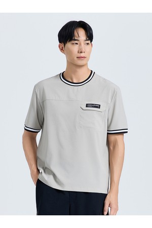 남성 인포켓 라운드 반팔 우븐탑 베이지_BEIGE-a