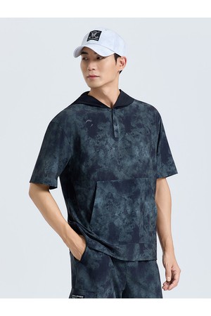 남성 에어패스 스트레치 후드 반팔 우븐탑 차콜_GREY-a