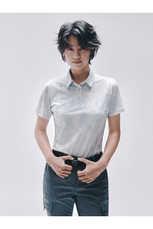 여성 코어플렉스 미스티 패턴 카라 반팔 티셔츠 아이스그레이_GREY-a