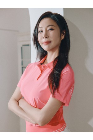 여성 쿨 저지 빅로고 카라 반팔 티셔츠 핫핑크_PINK-a