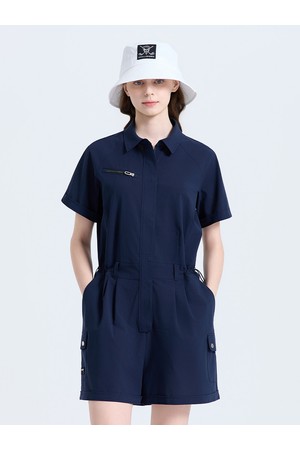 여성 에어패스 카라넥 지퍼 포인트 반바지 점프수트 네이비_NAVY-a