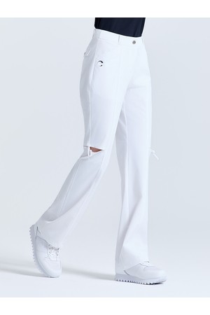 여성 리본 포인트 부츠컷 팬츠 화이트_WHITE-a