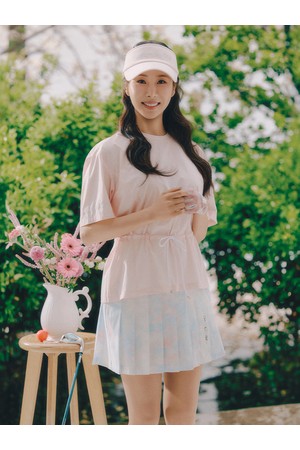 여성 제로라이트 로고 프린트 스트링 반팔 우븐탑 라이트핑크_PINK-a