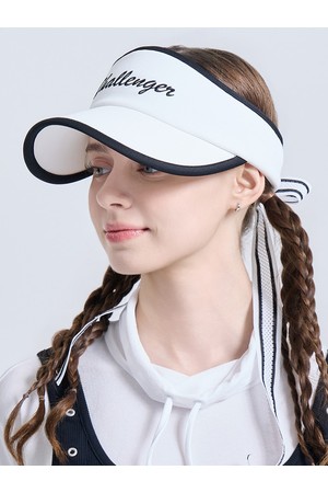 여성 레터링 로고 자수 리본 탈부착 밴딩 썬캡 화이트_WHITE-a