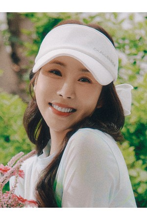 여성 메탈 로고 오간자 리본 탈부착 밴딩 썬캡 화이트_WHITE-a