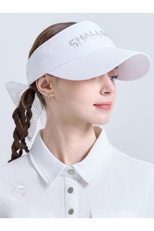 여성 픽셀 로고 리본 탈부착 밴딩 썬캡 화이트_WHITE-a