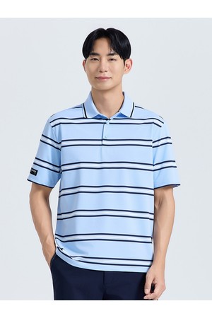 남성 컬러 포인트 스트라이프 카라 반팔 티셔츠 스카이블루_BLUE-a