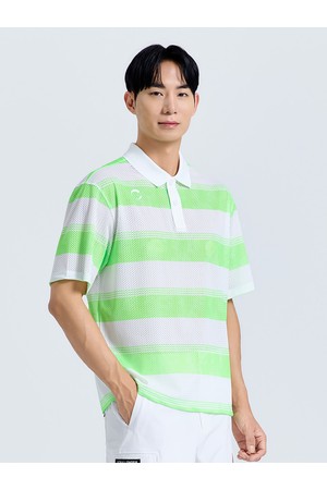 남성 메쉬 스트라이프 카라 반팔 티셔츠 네온그린_GREEN-a
