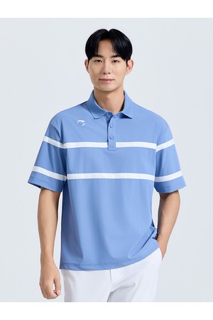 남성 보더 스트라이프 PQ 카라 반팔 티셔츠 미디엄블루_BLUE-a