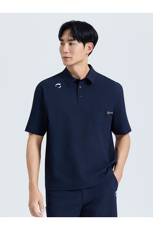남성 시어서커 아크씨 카라 반팔 우븐탑 네이비_NAVY-a