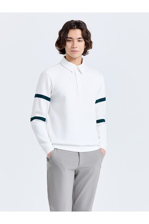 남성 라인배색 버튼다운 카라 긴팔 티셔츠 화이트_WHITE-a