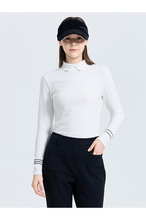 여성 기모 소매포인트 카라 긴팔 티셔츠 화이트_WHITE-a