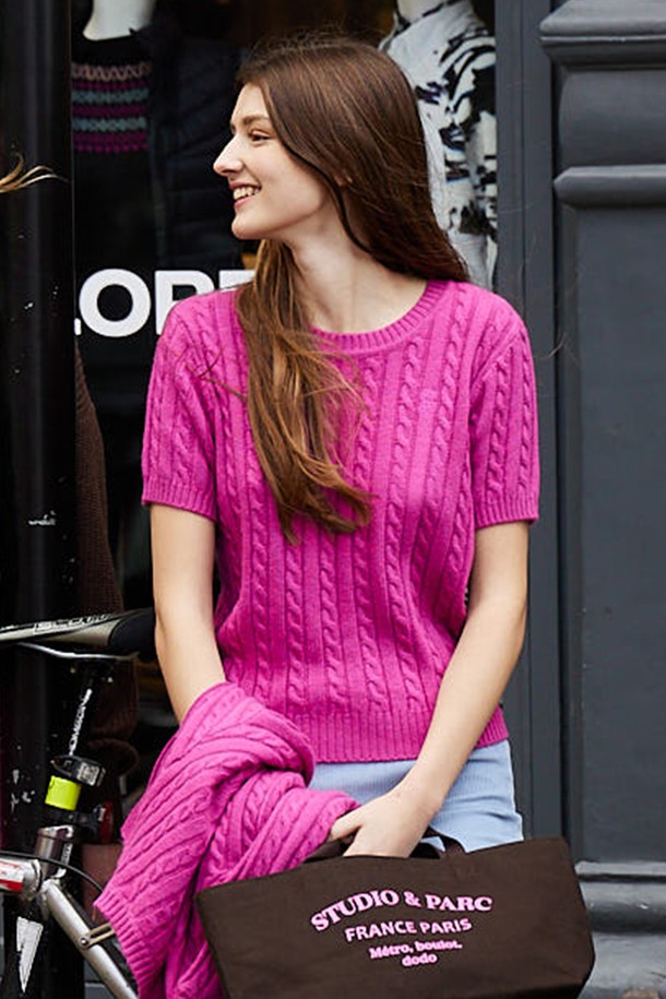 Studio & Parc - 스웨터 - (WOMEN) Monceau Cable Short Sleeve Knit_Pink