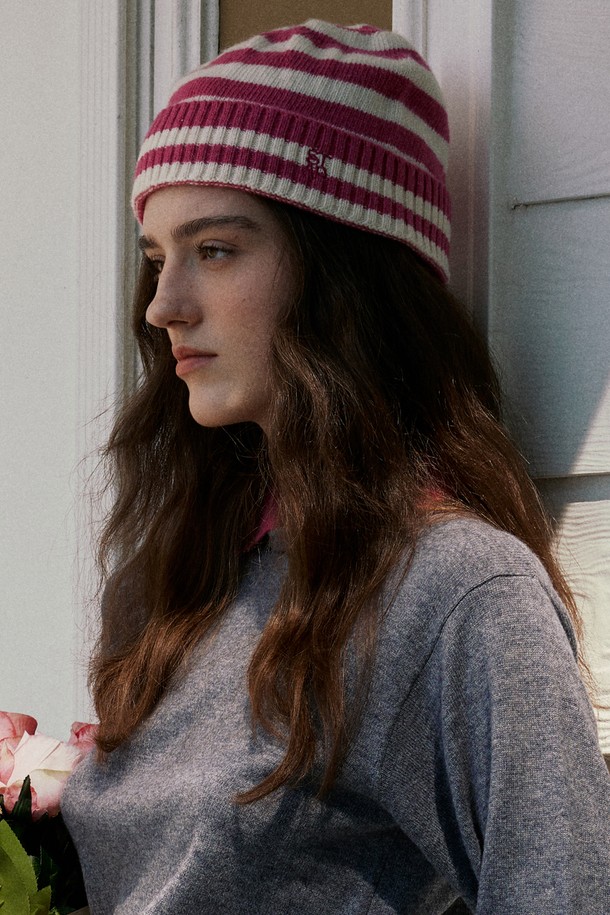 Studio & Parc - 모자 - (UNI) Stripe Wool Beanie_Pink