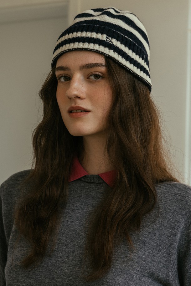 Studio & Parc - 모자 - (UNI) Stripe Wool Beanie_Navy