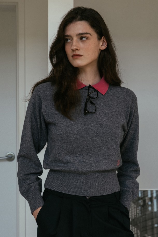 Studio & Parc - 스웨터 - (WOMEN) Two Tone Collar Knit_Melange Grey