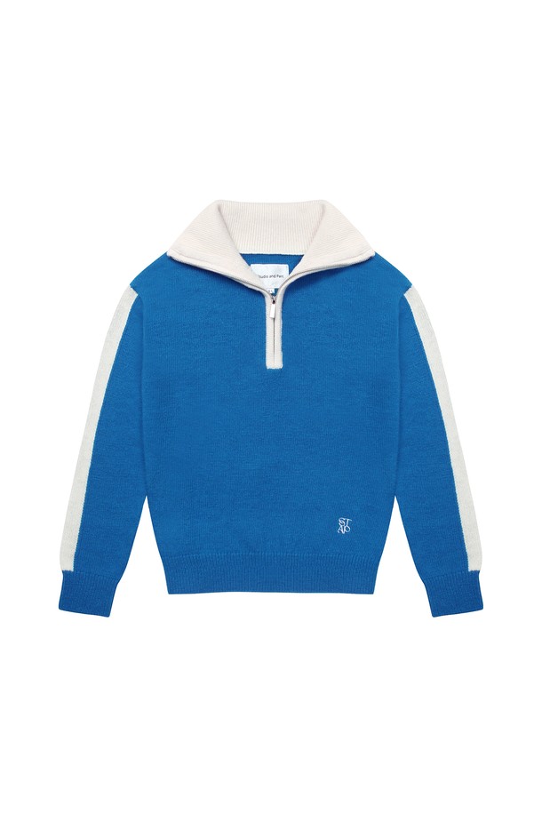 Studio & Parc - 스웨터 - (UNI) Two Tone Half Zip-up Wool Knit_Blue