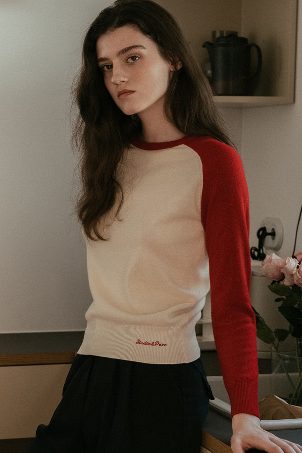 Studio & Parc - 스웨터 - (UNI) Raglan Color Wool Knit_Red