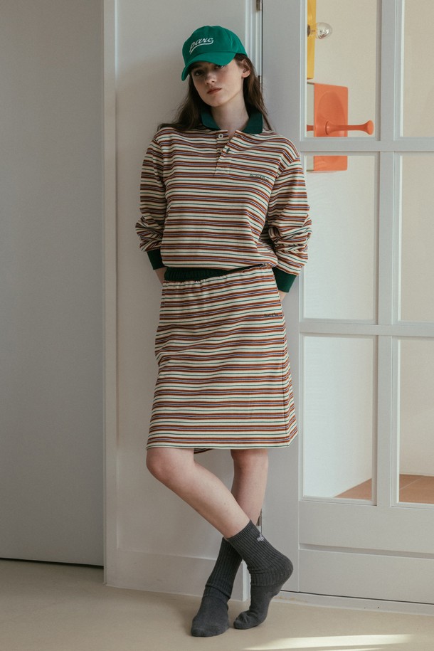 Studio & Parc - 미디스커트 - (WOMEN) Multi Stripe Jersey Skirt_Green