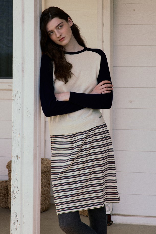 Studio & Parc - 미디스커트 - (WOMEN) Multi Stripe Jersey Skirt_Navy