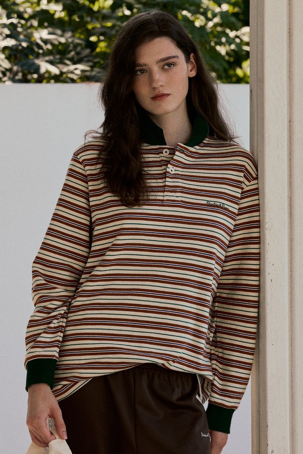 Studio & Parc - 긴소매 티셔츠 - (WOMEN) Multi Stripe Collar T-Shirt_Green