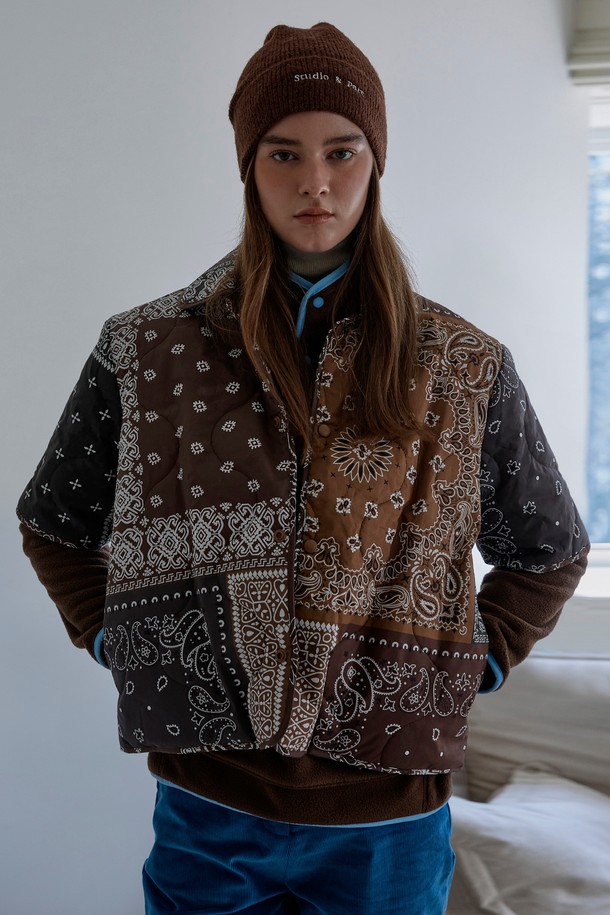 Studio & Parc - 패딩 - (WOMEN) Paisley Short Sleeve Quilting Jumper_Brown