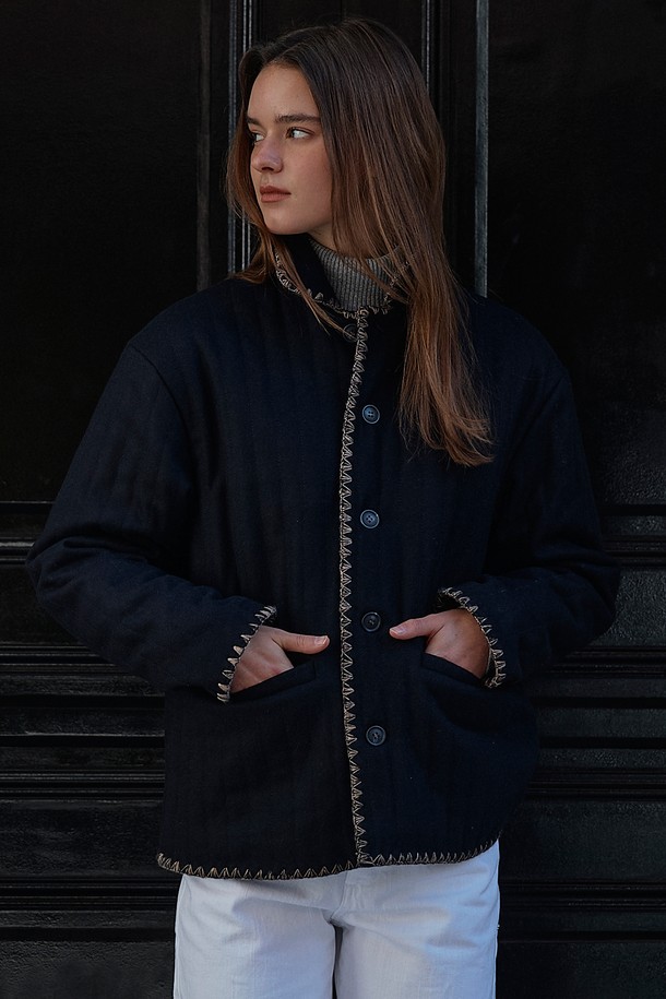 Studio & Parc - 자켓 - (WOMEN) Needlework Wool Quilting Jacket_Navy