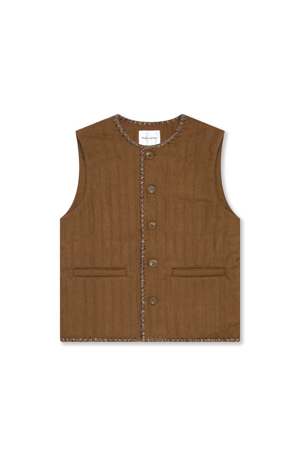 Studio & Parc - 베스트 - (WOMEN) Needlework Wool Quilting Vest_Brown