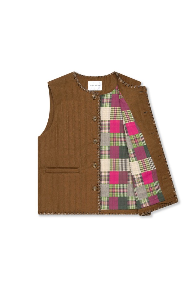 Studio & Parc - 베스트 - (WOMEN) Needlework Wool Quilting Vest_Brown