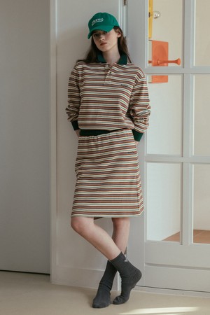 (WOMEN) Multi Stripe Jersey Skirt_Green