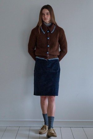 (WOMEN) Corduroy Banding Skirt_Navy