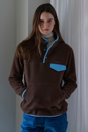 (UNI) Fleece Button Sweatshirt_Brown