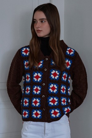 (WOMEN) Crochet knit Cardigan_Brown