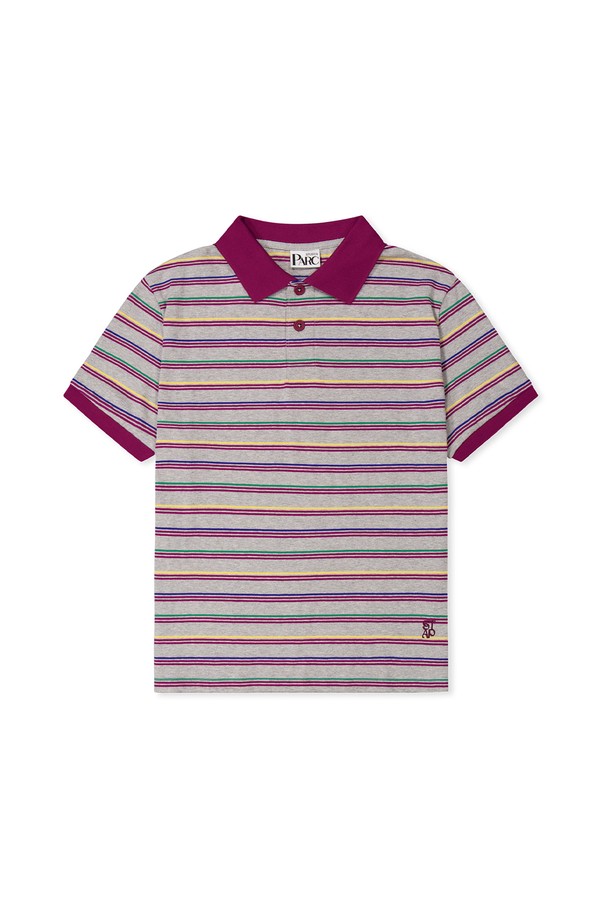 Studio & Parc - 반소매 티셔츠 - (WOMEN) Stripe Pique Shirt_Burgundy