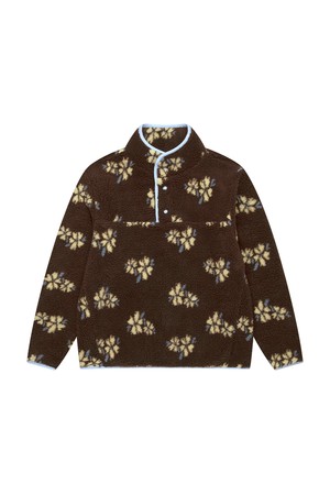 Floral Fleece Button Sweatshirt_Brown_BROWN-a
