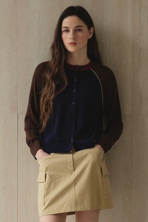 Raglan Contrast Sleeve Cardigan_Navy_NAVY-a