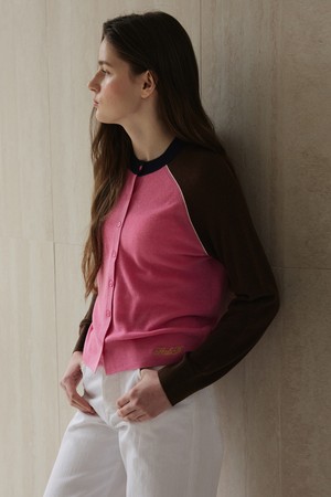 Raglan Contrast Sleeve Cardigan_Pink_PINK-a
