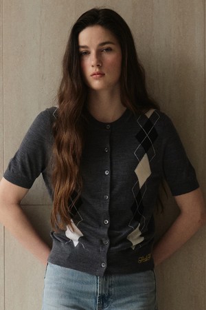 Wool 100% Argyle Short Sleeve Cardigan_Grey_GREY-a