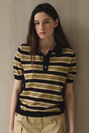 Striped Collar Short Sleeve Knit_Navy_NAVY-a