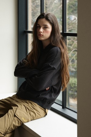 Line Textured Hooded T-Shirt_Charcoal_GREY-a