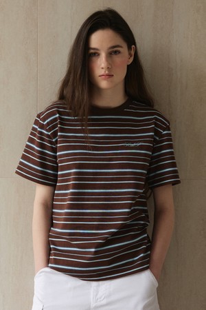 Multi Striped Short Sleeve T-Shirt_Brown_BROWN-a