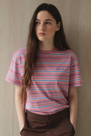 Multi Striped Short Sleeve T-Shirt_Pink_PINK-a